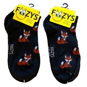 Foozys Women's Ankle Socks: 2 Pair Set; Foxes; Black; Women's Size 9-11